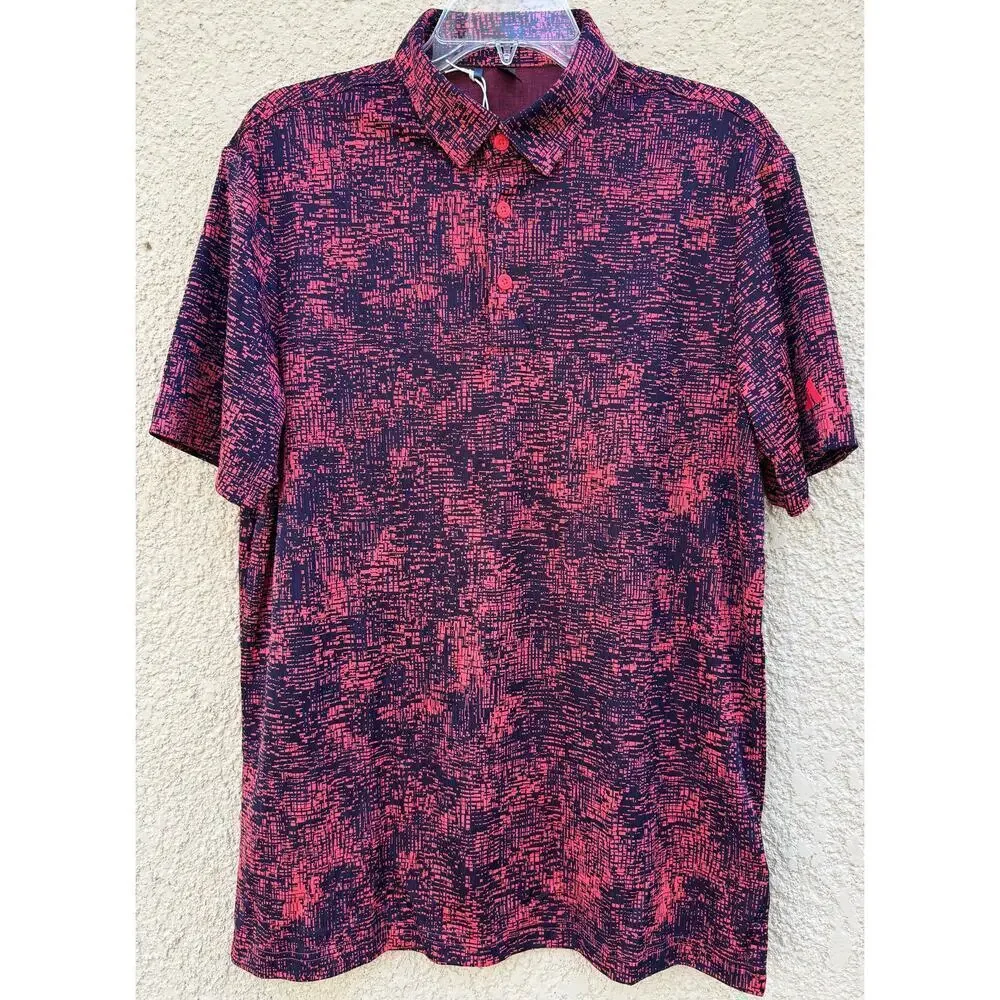 Adidas Golf Polo Aerial Jacquard Red Black Medium NWT